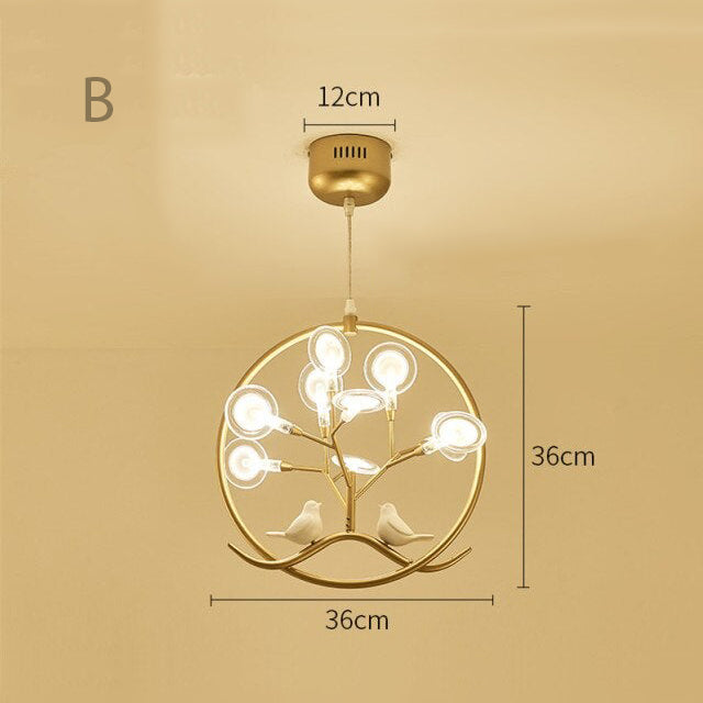 Lustre moderne avec arbre et oiseaux dans anneau Rhym - vue 17 sur 18