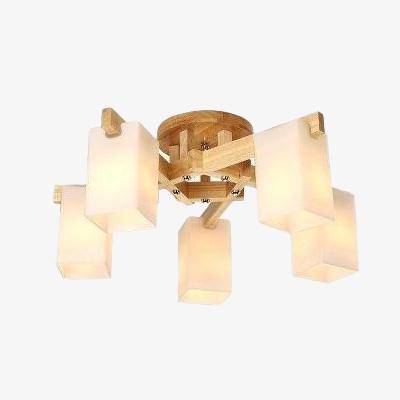 Lustre moderne LED en bois avec plusieurs abat-jours Nordic - vue 1 sur 5