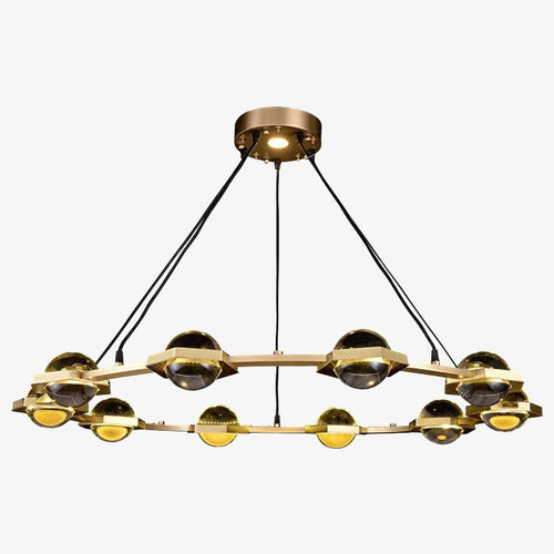 Lustre moderne luxe circulaire en cuivre et cristal Pryccilia - vue 2 sur 10