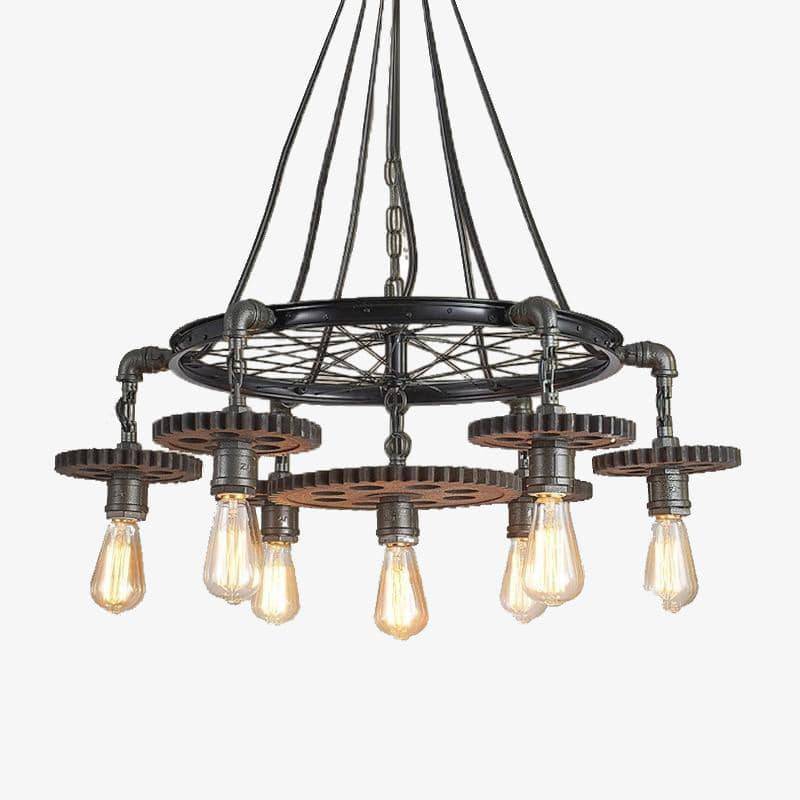 Lustre rétro LED avec ampoules Edison et engrenages industriels - vue 1 sur 6