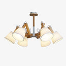 Lustre retro LED avec plusieurs abat-jours tissu vintage