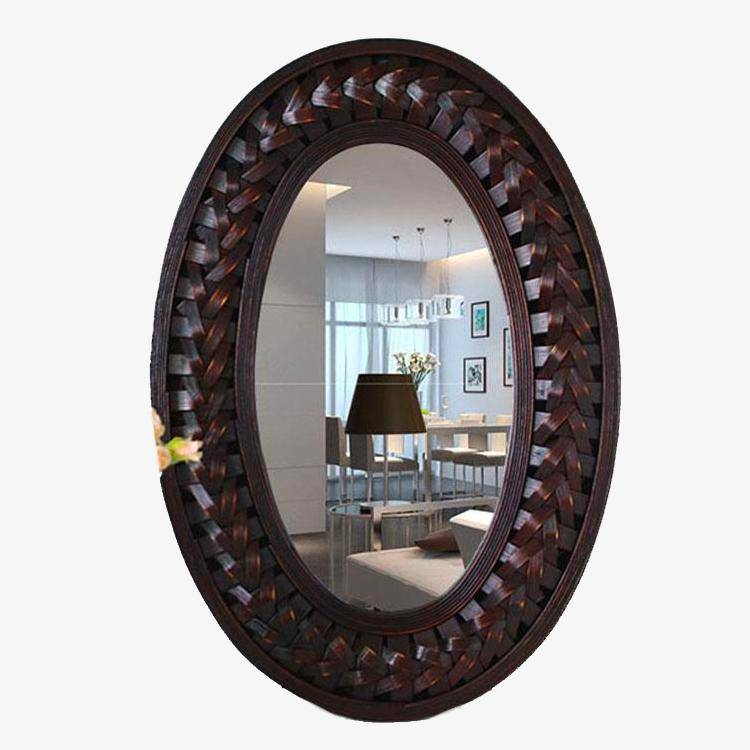 Miroir mural décoratif ovale en bois foncé tressé - vue 3 sur 3