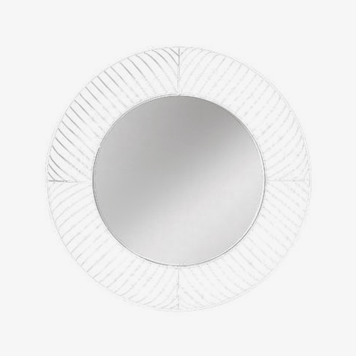 Miroir mural décoratif rond en métal blanc Lattice - vue 2 sur 4