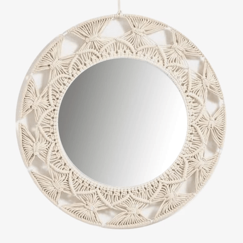 Miroir mural décoratif rond en tissu Macrame - vue 2 sur 8