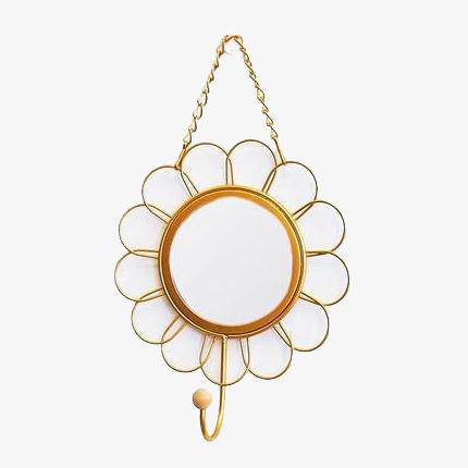 Miroir mural décoratif suspendu rond fleur jaune Nordic - vue 2 sur 4