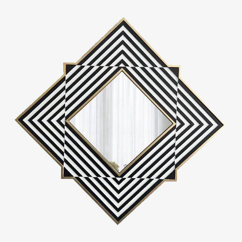 Miroir mural en losange et bandes noires et blanches en bois Frame - vue 2 sur 9