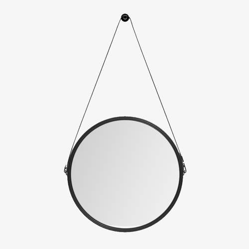 Miroir mural suspendu rond noir Leather - vue 2 sur 5