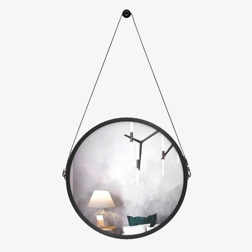Miroir mural suspendu rond noir Leather - vue 4 sur 5