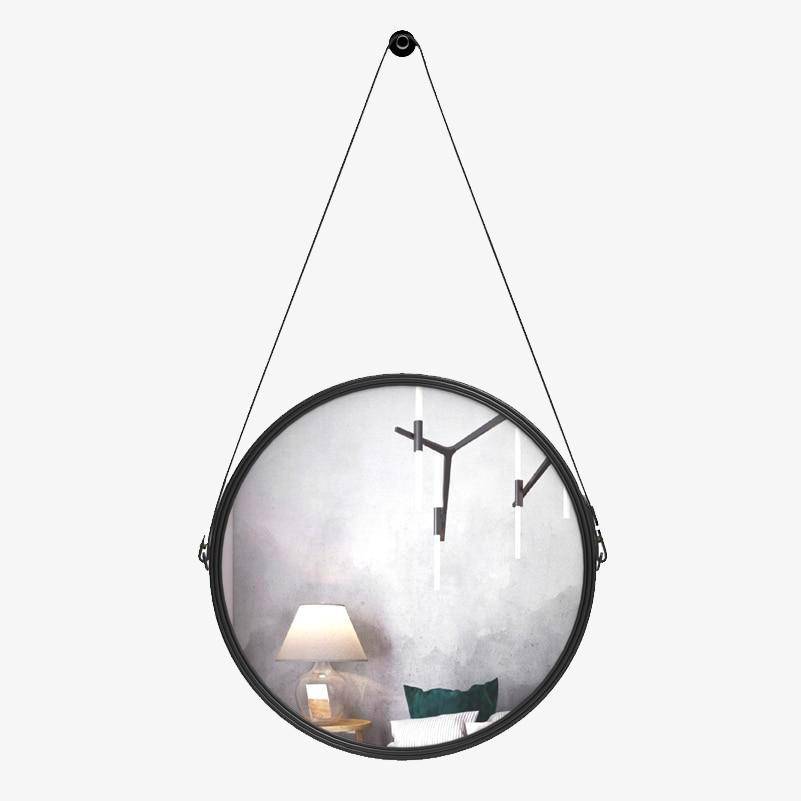 Miroir mural suspendu rond noir Leather - vue 3 sur 5