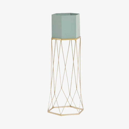 Piédestal sur pied haut design en métal avec pot géométrique - vue 2 sur 15