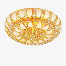 Plafonnier en verre et cristal rond doré