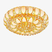 Plafonnier en verre et cristal rond doré