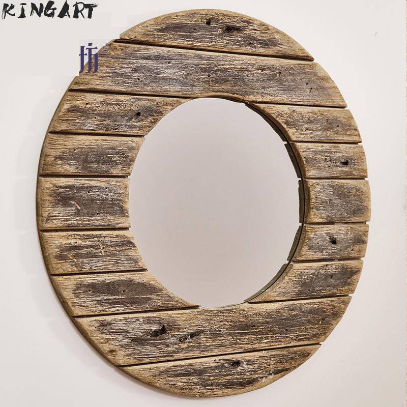 Miroir mural décoratif rond en bois effet plancher - vue 2 sur 8