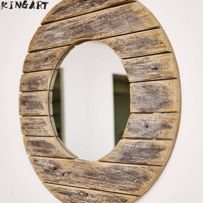 Miroir mural décoratif rond en bois effet plancher - vue 4 sur 8