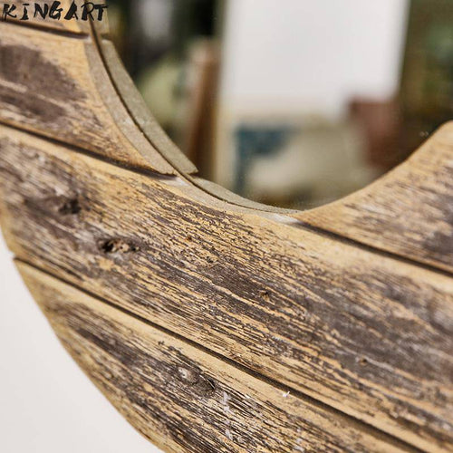 Miroir mural décoratif rond en bois effet plancher - vue 4 sur 8