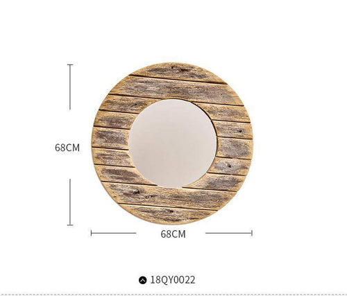 Miroir mural décoratif rond en bois effet plancher - vue 7 sur 8
