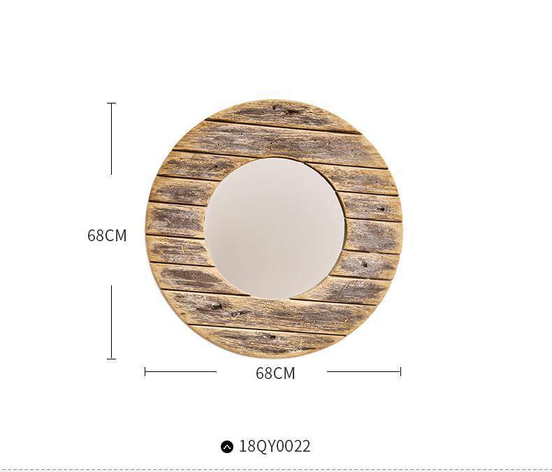 Miroir mural décoratif rond en bois effet plancher - vue 6 sur 8