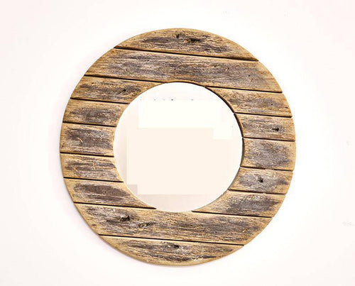 Miroir mural décoratif rond en bois effet plancher - vue 9 sur 8