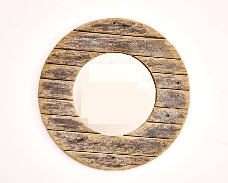 Miroir mural décoratif rond en bois effet plancher - vue 8 sur 8