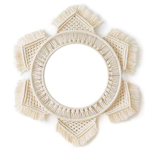 Miroir mural rond en tissu beige hexagonal Bohemian - vue 3 sur 6