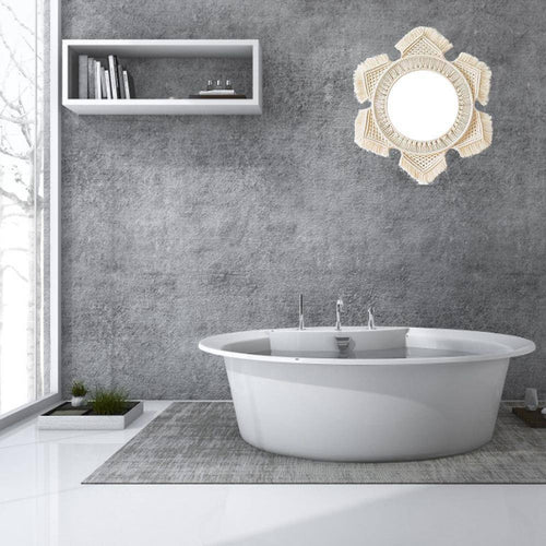 Miroir mural rond en tissu beige hexagonal Bohemian - vue 5 sur 6