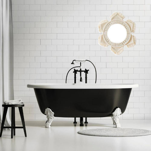 Miroir mural rond en tissu beige hexagonal Bohemian - vue 2 sur 6