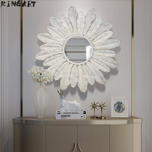Miroir mural rond avec plumes blanches Decoration - vue 4 sur 8