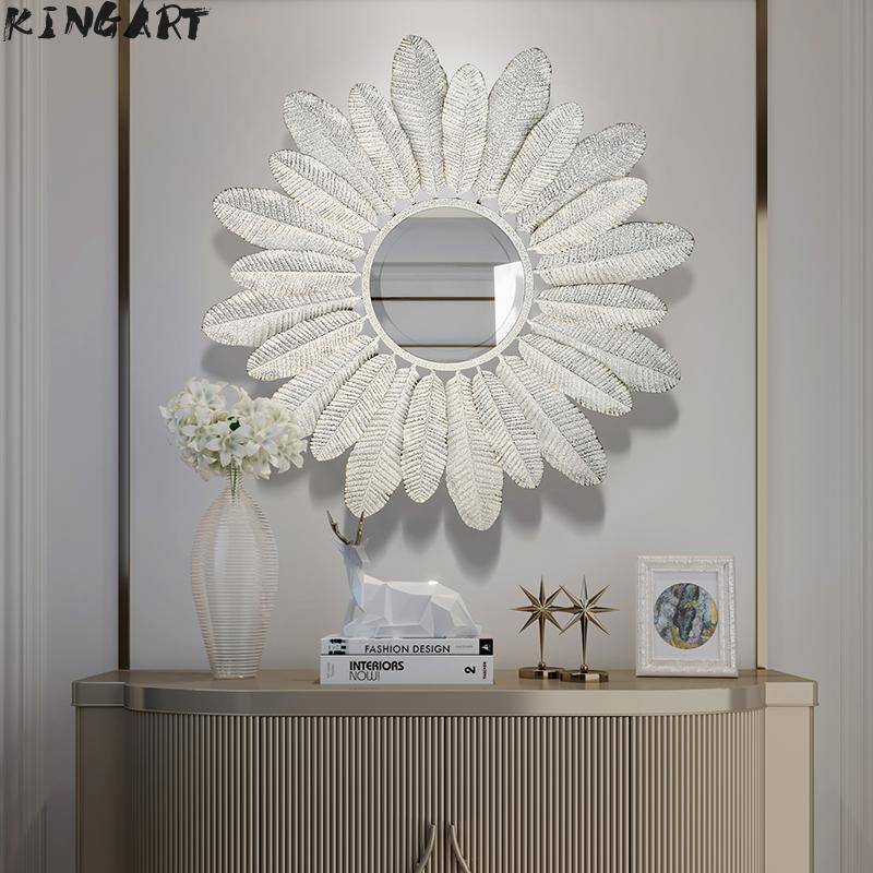 Miroir mural rond avec plumes blanches Decoration - vue 3 sur 8