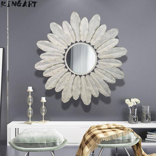 Miroir mural rond avec plumes blanches Decoration - vue 3 sur 8