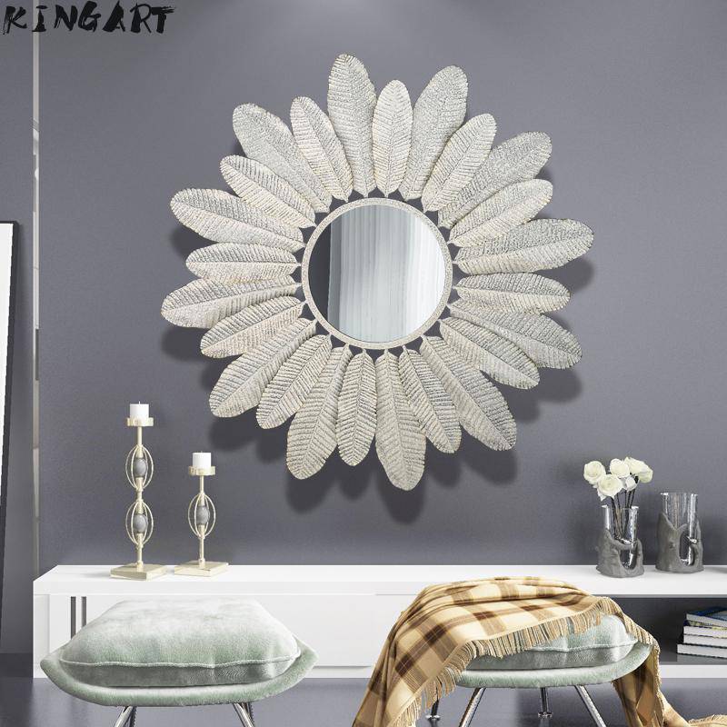 Miroir mural rond avec plumes blanches Decoration - vue 2 sur 8