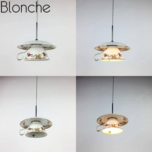 Suspension LED tasse en céramique avec détails fleuris - vue 8 sur 9
