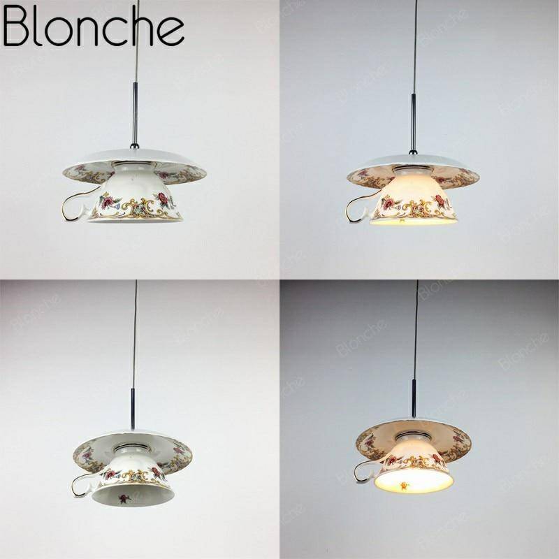 Suspension LED tasse en céramique avec détails fleuris - vue 7 sur 9