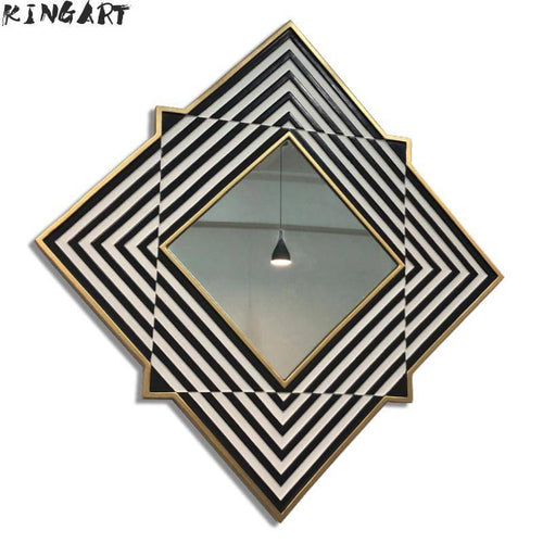 Miroir mural en losange et bandes noires et blanches en bois Frame - vue 5 sur 9