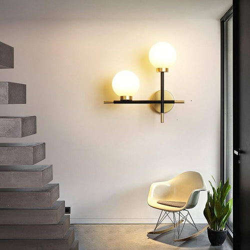 Applique murale LED design avec barres en métal boules en verre - vue 3 sur 8