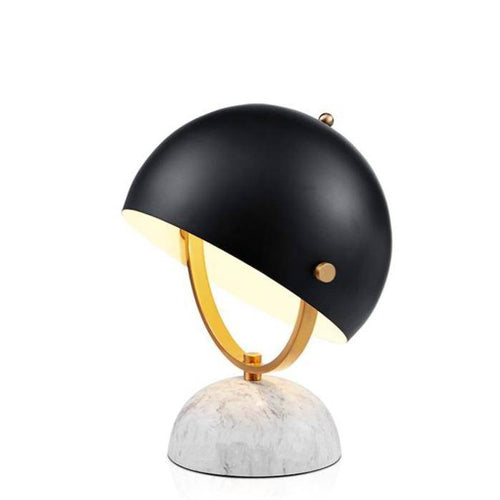 Lampe à poser design LED en marbre avec abat-jour arrondi noir - vue 3 sur 8