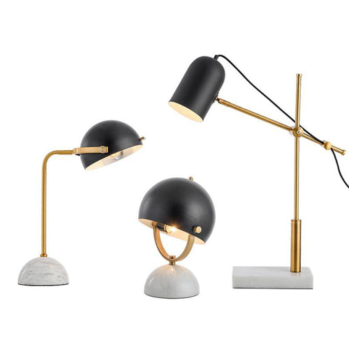 Lampe à poser design LED en marbre avec abat-jour arrondi noir - vue 5 sur 8
