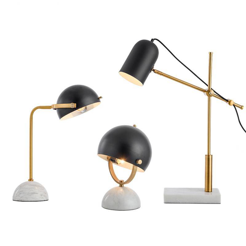 Lampe à poser design LED en marbre avec abat-jour arrondi noir - vue 5 sur 8