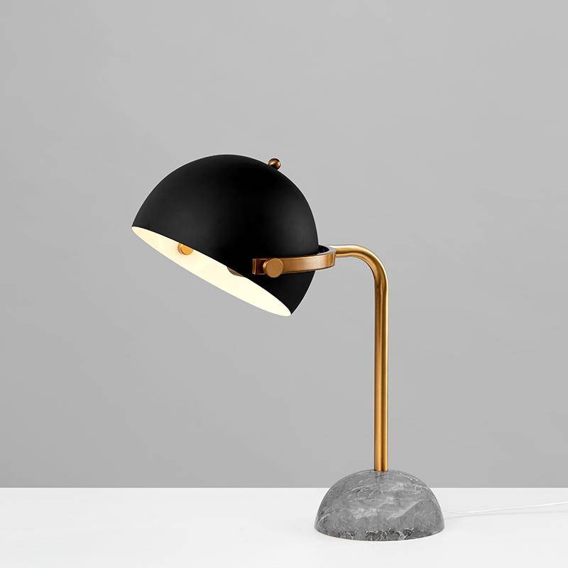 Lampe à poser design LED en marbre avec abat-jour arrondi noir - vue 7 sur 8