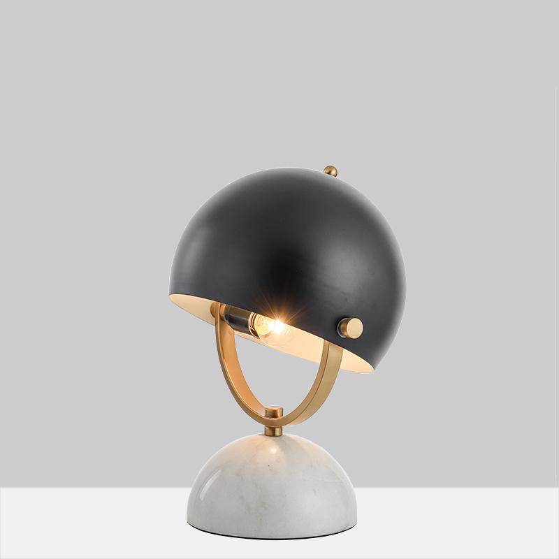 Lampe à poser design LED en marbre avec abat-jour arrondi noir - vue 6 sur 8