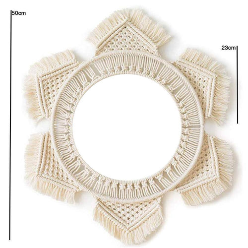 Miroir mural rond en tissu beige hexagonal Bohemian - vue 6 sur 6
