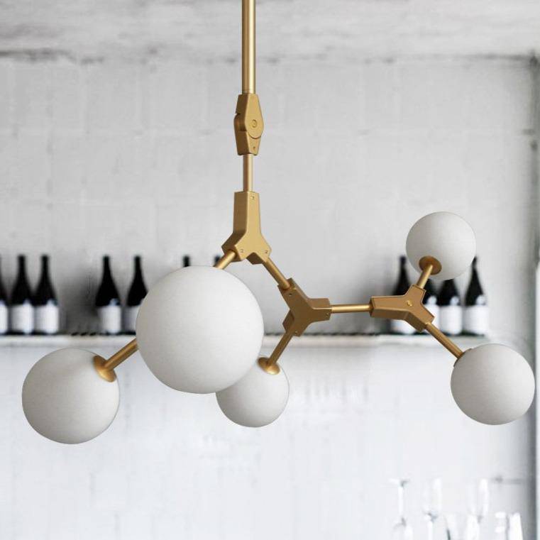 Suspension design à LED en métal doré et boules en verre Loft - vue 2 sur 12