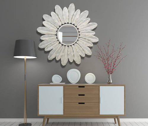 Miroir mural rond avec plumes blanches Decoration - vue 8 sur 8