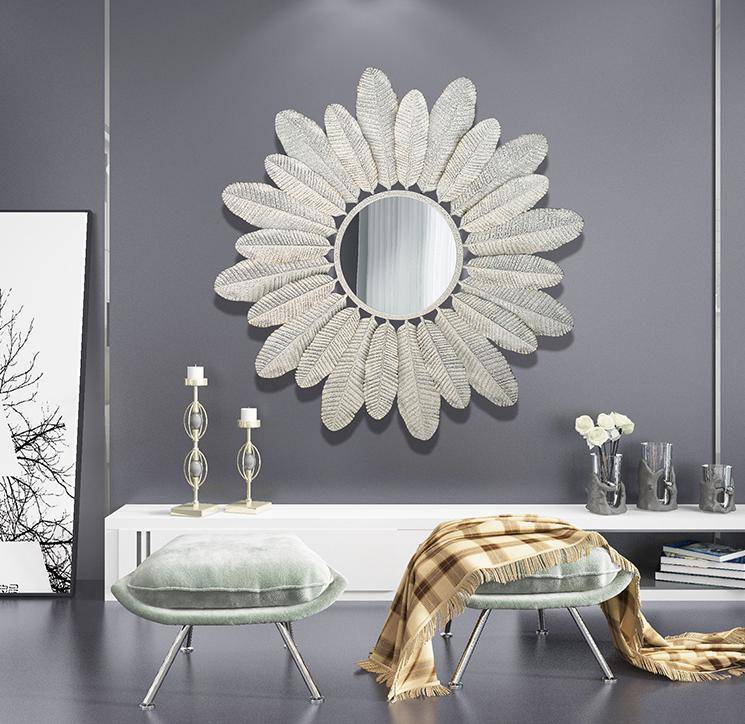 Miroir mural rond avec plumes blanches Decoration - vue 4 sur 8