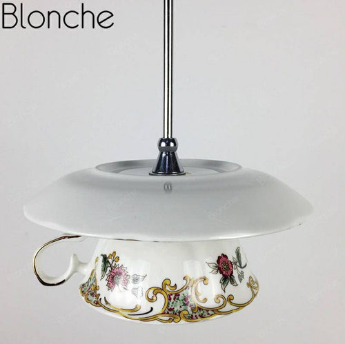 Suspension LED tasse en céramique avec détails fleuris - vue 5 sur 9