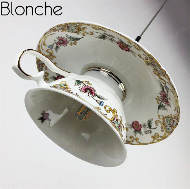 Suspension LED tasse en céramique avec détails fleuris - vue 9 sur 9