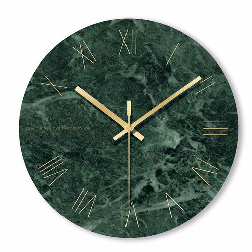 Horloge murale ronde design en verre style marbre vert et détails dorés 30cm - vue 5 sur 8