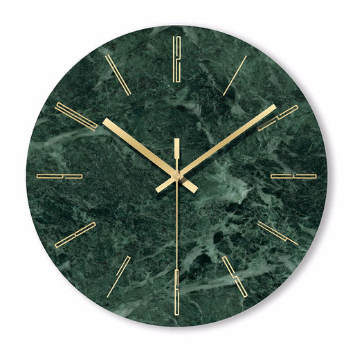 Horloge murale ronde design en verre style marbre vert et détails dorés 30cm - vue 8 sur 8