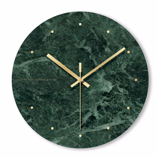 Horloge murale ronde design en verre style marbre vert et détails dorés 30cm - vue 7 sur 8
