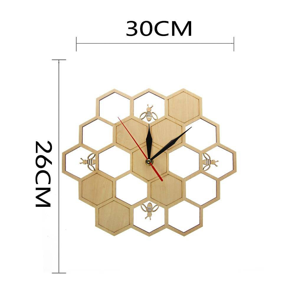 Horloge murale en bois avec alvéoles et abeilles 30cm - vue 4 sur 5