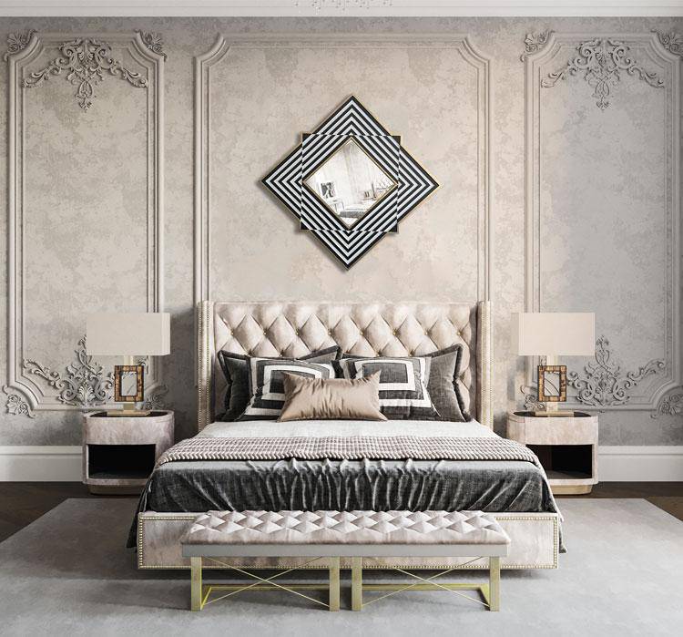 Miroir mural en losange et bandes noires et blanches en bois Frame - vue 6 sur 9